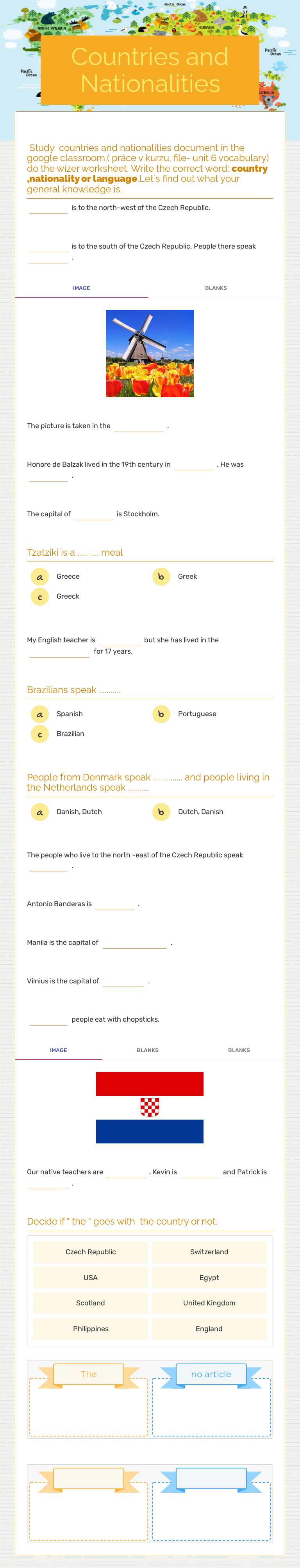Countries and Nationalities Grade 10 worksheet preview