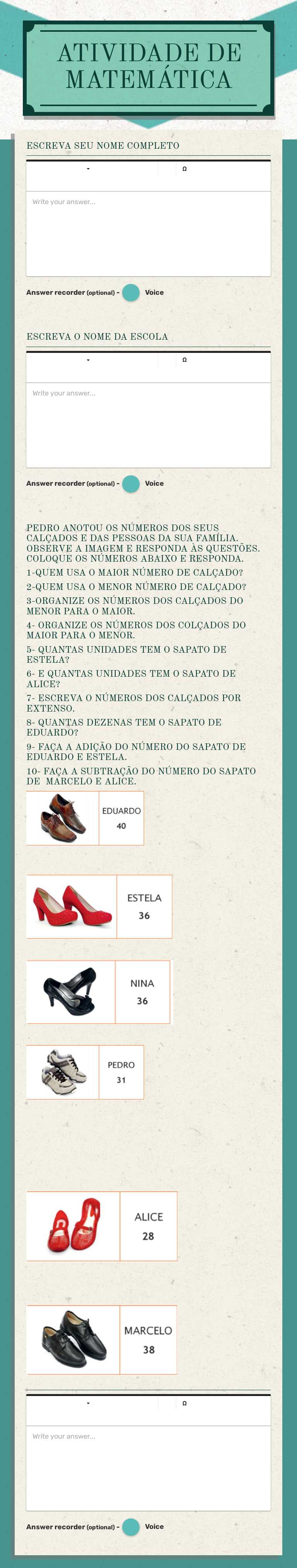 ATIVIDADE DE MATEMÁTICA worksheet preview image