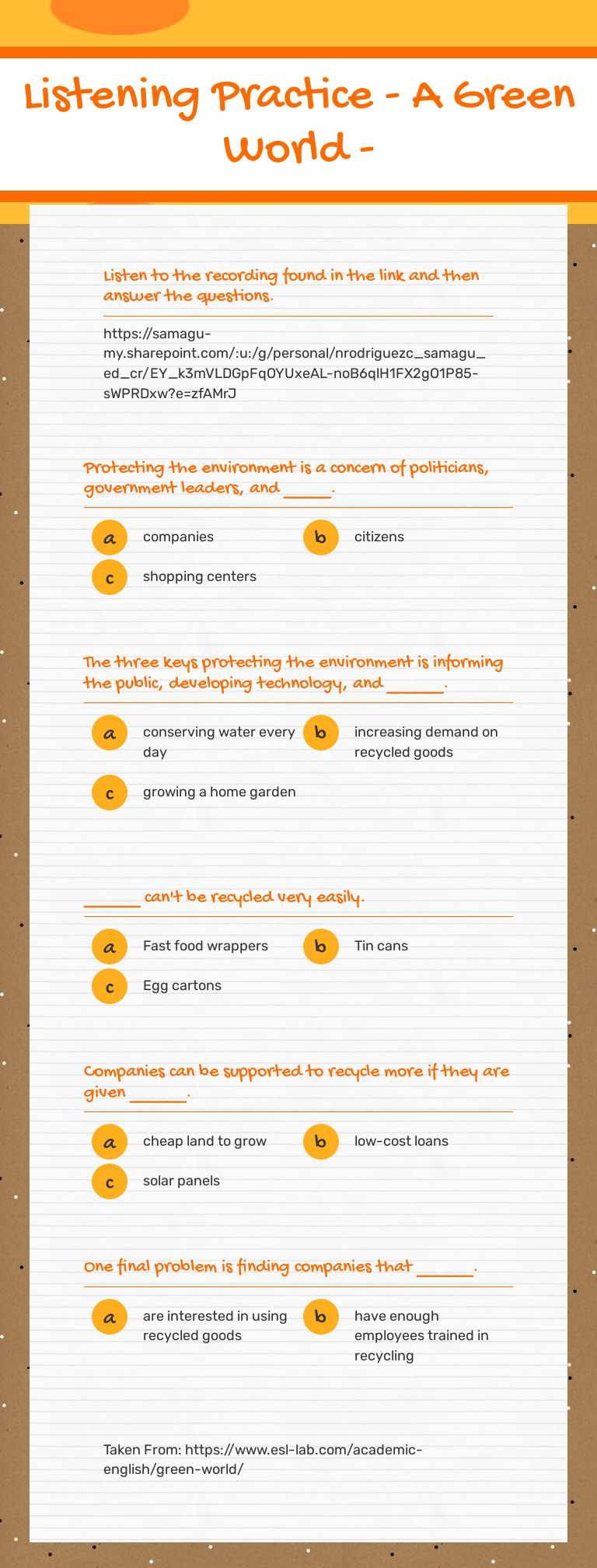 Listening Practice 
- A Green World - worksheet preview image