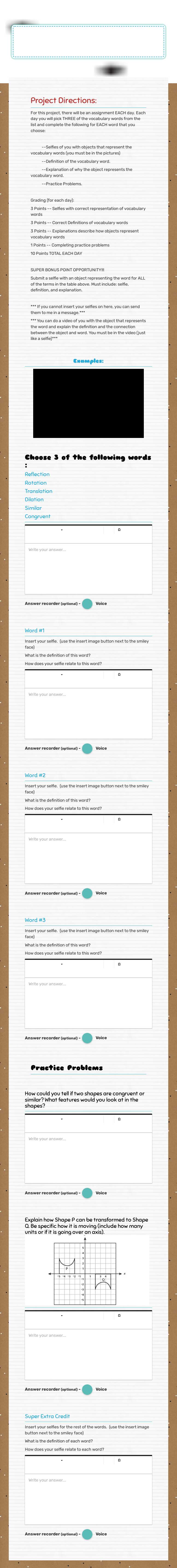 Math Selfie Project:
Transformations Grade 8 worksheet preview
