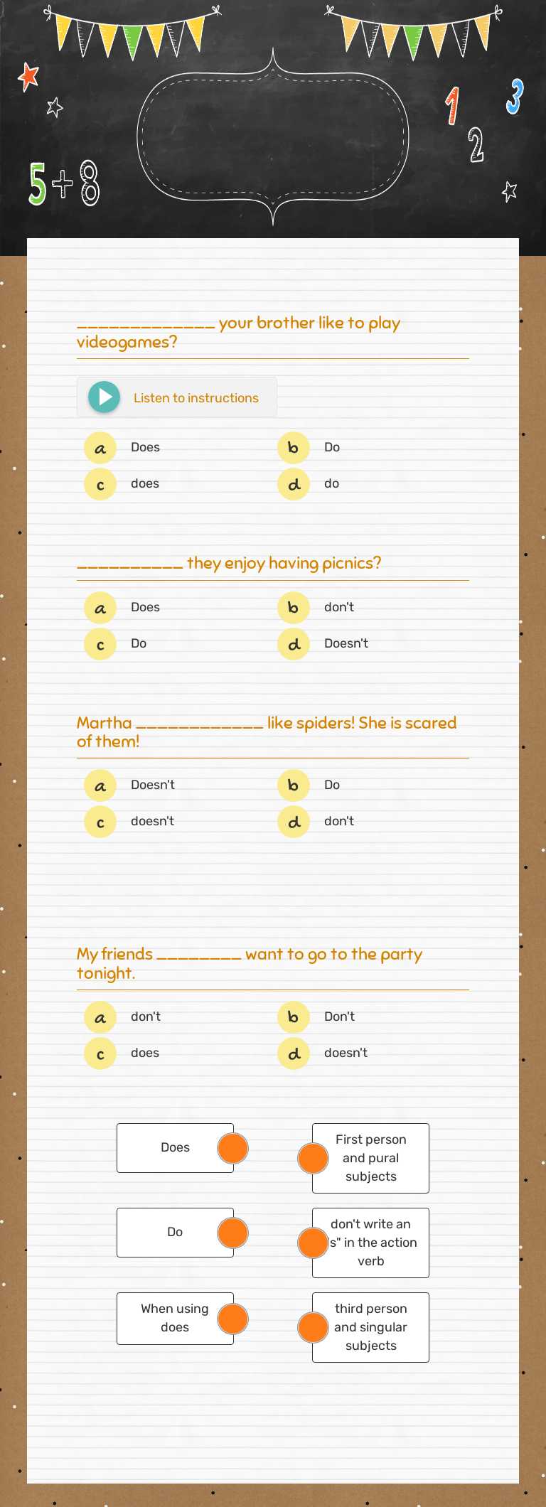 do, does, don't, doesn't worksheet preview image