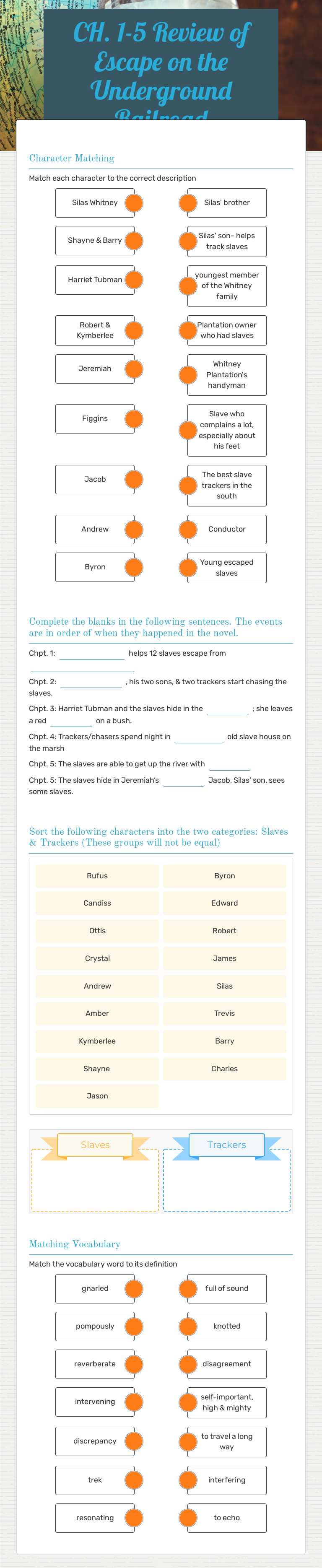 CH. 1-5 Review of Escape on the Underground Railroad worksheet preview image