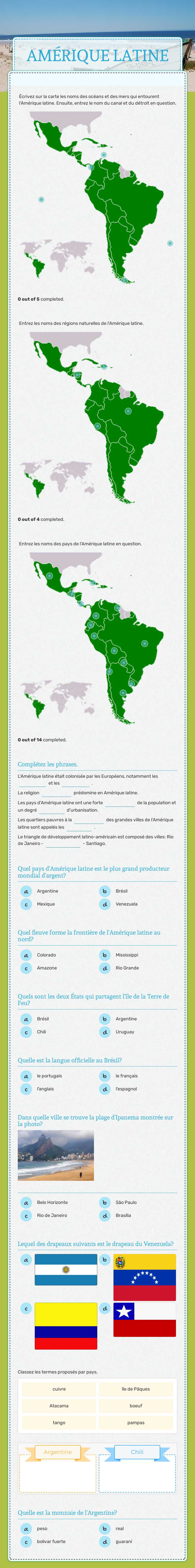 AMÉRIQUE LATINE worksheet preview image