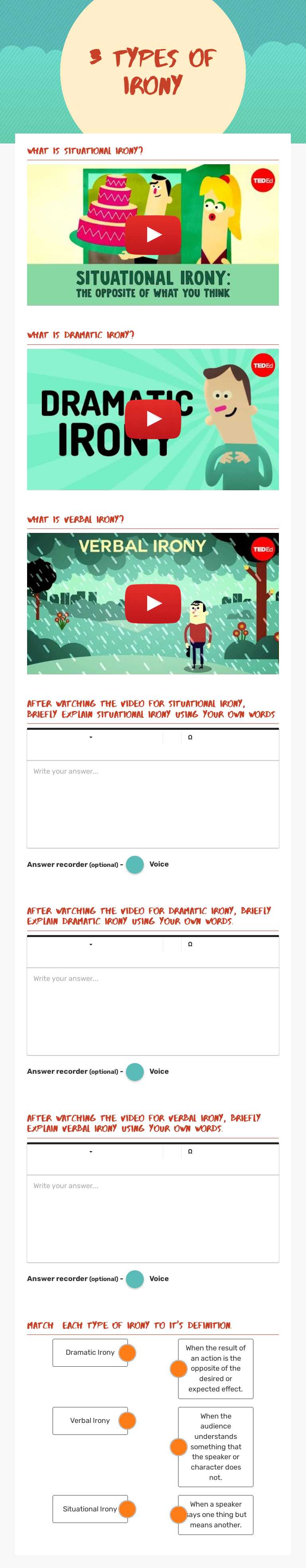 3 Types of IRONY Grade 8 worksheet preview