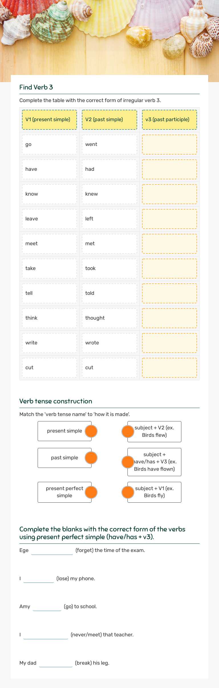 Irregular verbs and present perfect simple by maría inés gamboa Preschool worksheet preview