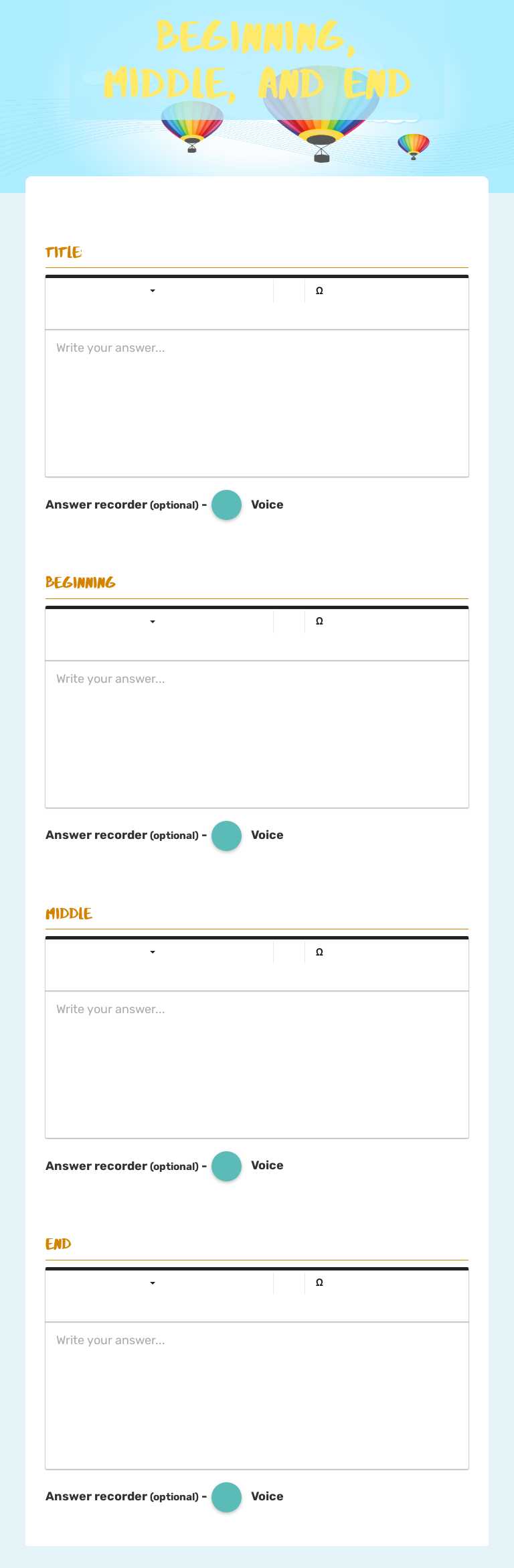 Beginning, Middle, and End Grade 1 worksheet preview