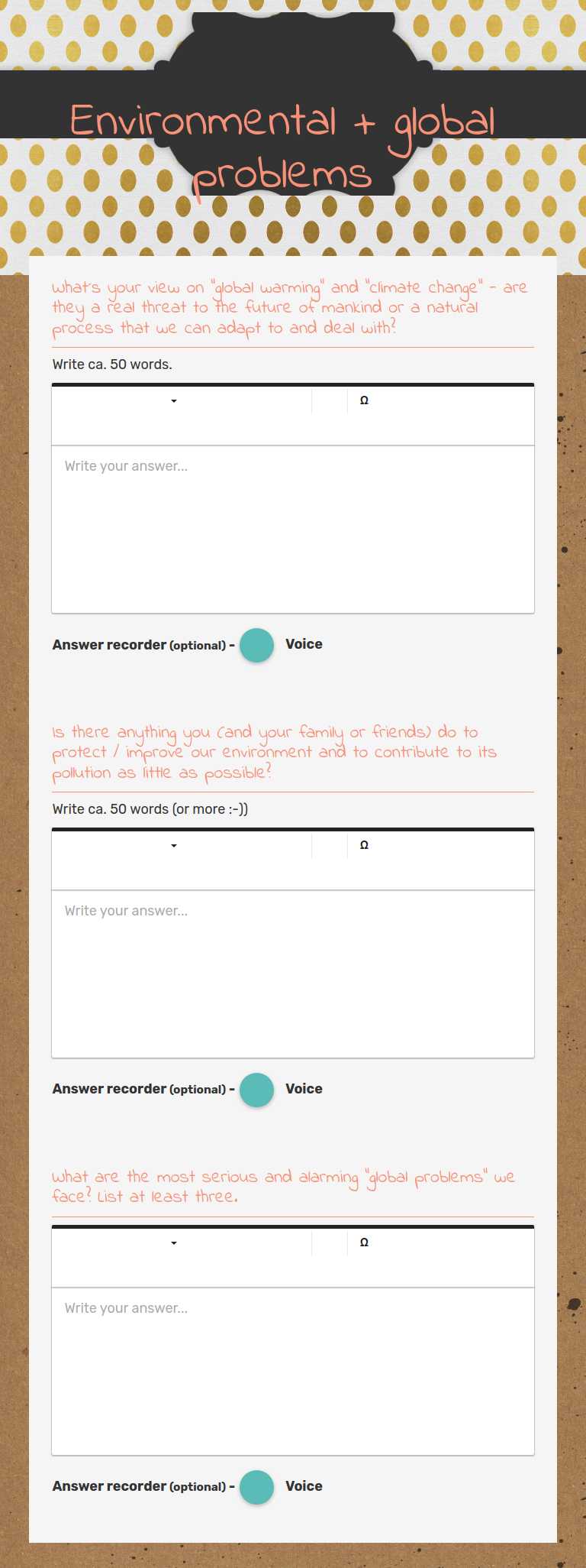 Environmental + global problems worksheet preview image