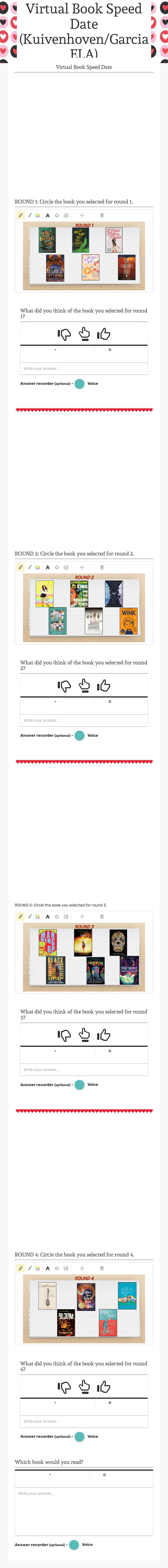Virtual Book Speed Date (Kuivenhoven/Garcia ELA) Grade 6 worksheet preview