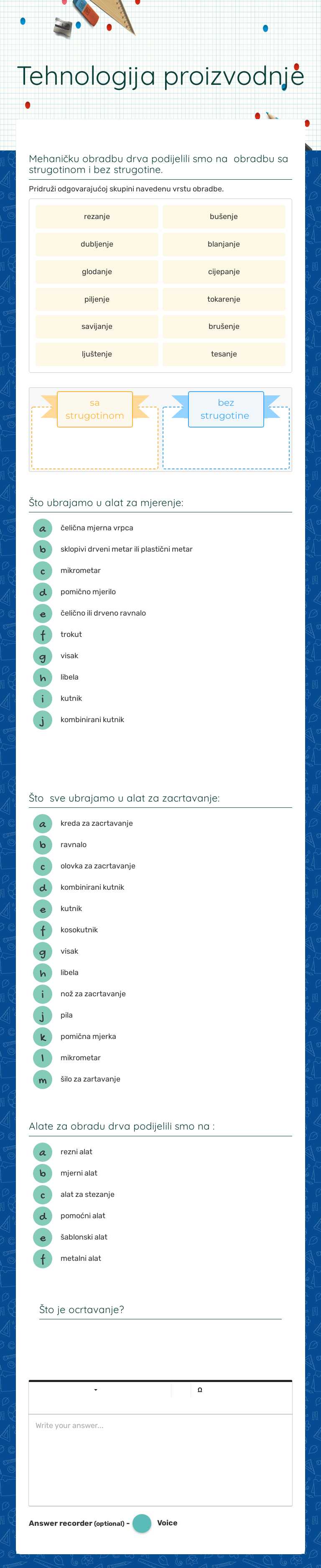Tehnologija proizvodnje Grade 10 worksheet preview