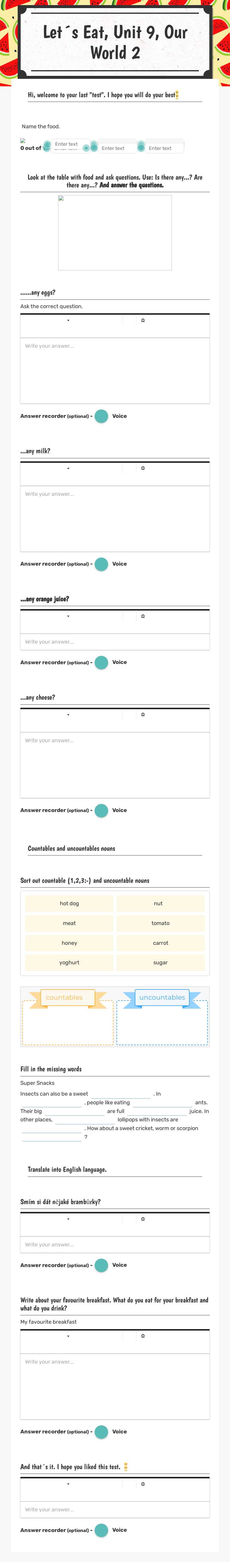 Let´s Eat, Unit 9, Our World 2 Grade 5 worksheet preview