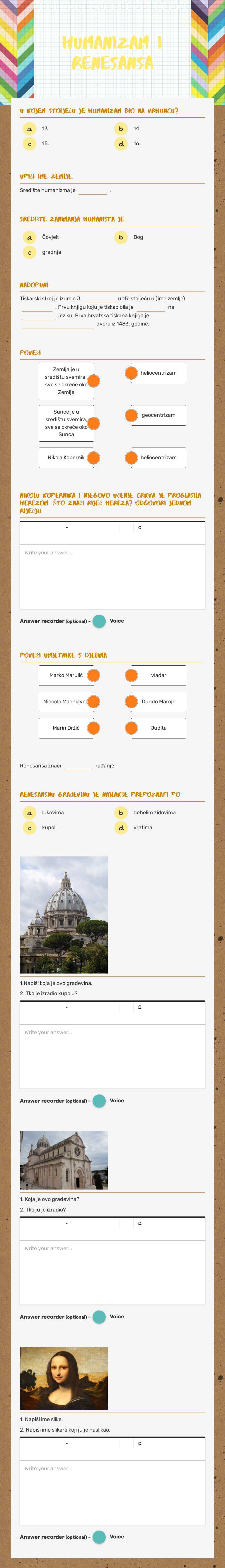 Humanizam i renesansa worksheet preview image