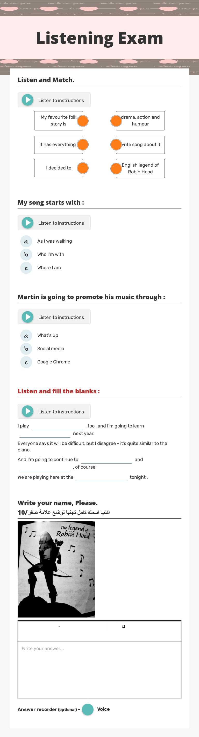 Listening Exam worksheet preview image