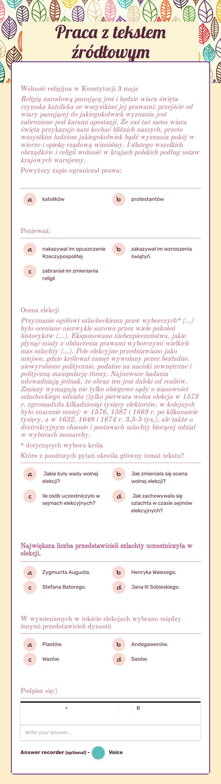 Praca z tekstem źródłowym worksheet preview image