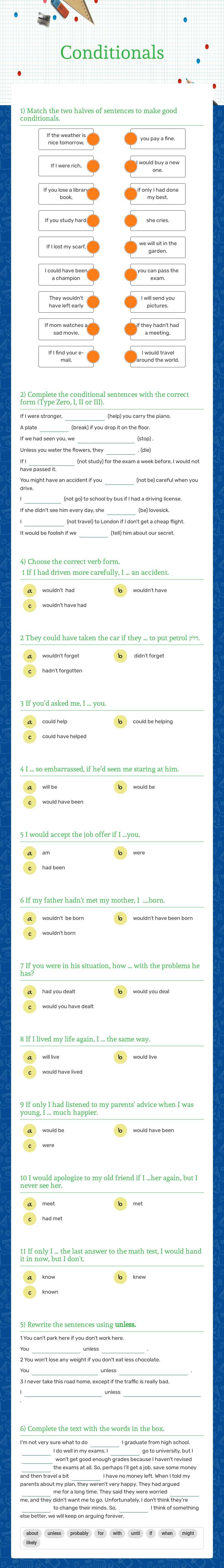 Conditionals worksheet preview image