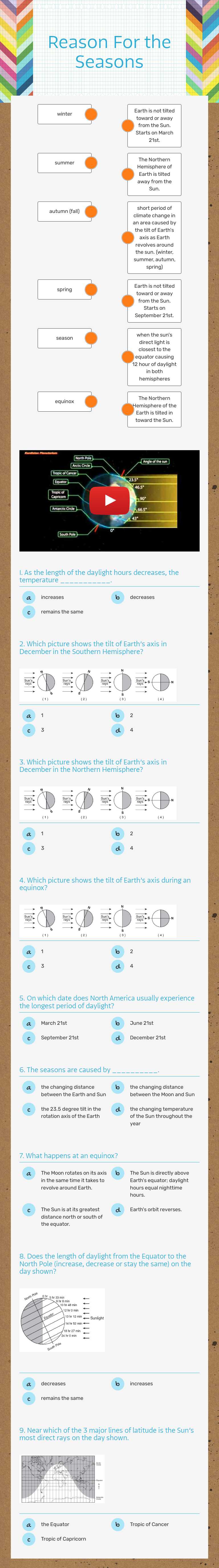 Reason For the Seasons worksheet preview image