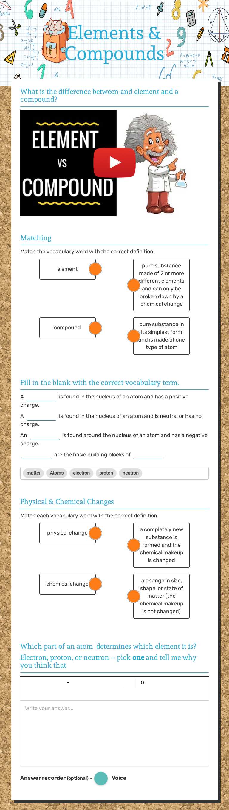 Elements & Compounds worksheet preview image