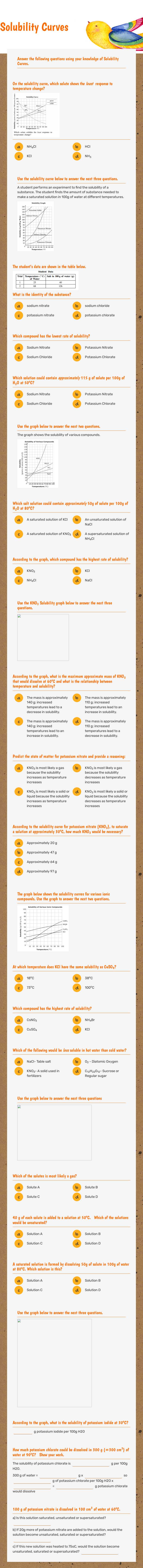 Solubility Curves worksheet preview image