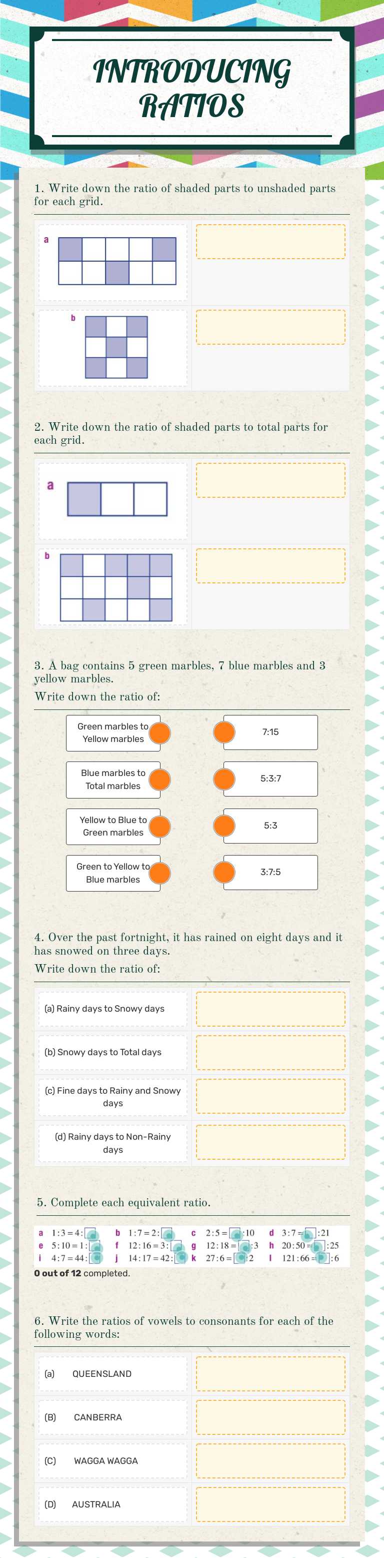 INTRODUCING RATIOS Grade 8 worksheet preview