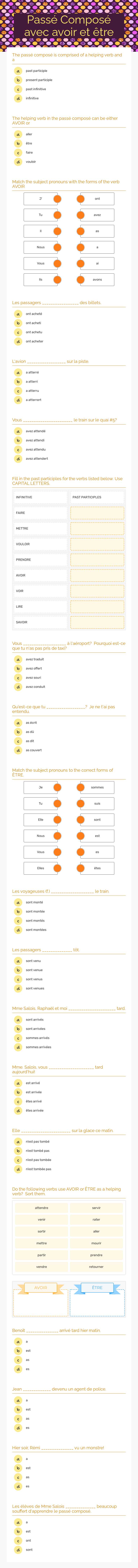 Passé Composé avec avoir et être worksheet preview image