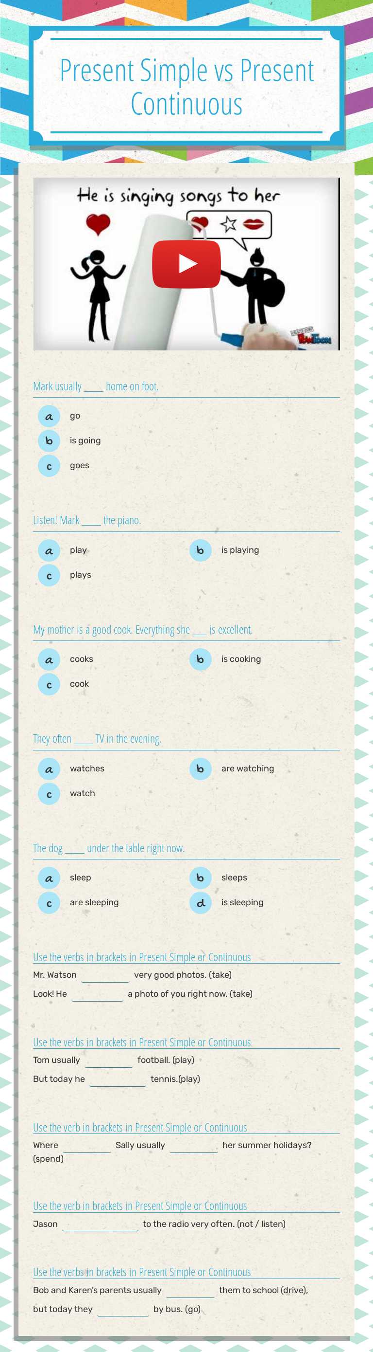 Present Simple vs 
Present Continuous worksheet preview image