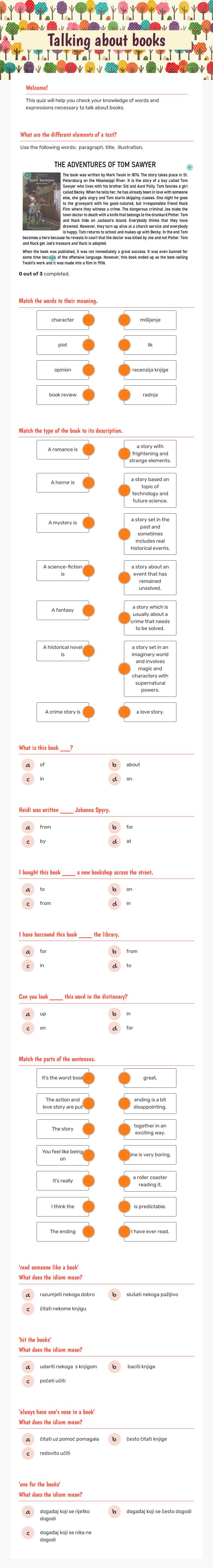 Talking about books worksheet preview image