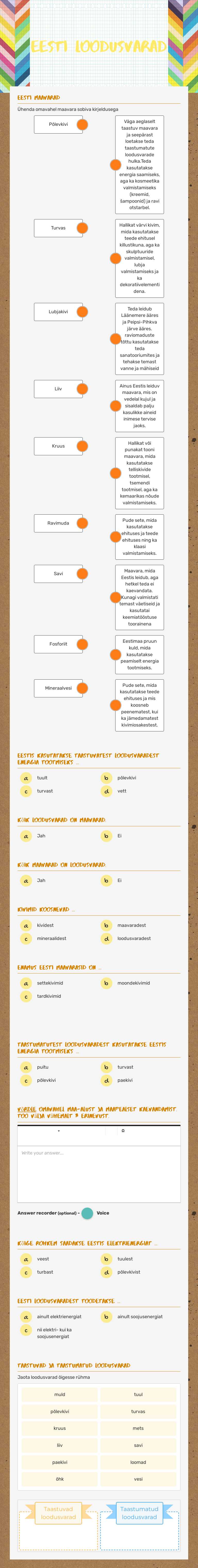 Eesti loodusvarad Grade 6 worksheet preview