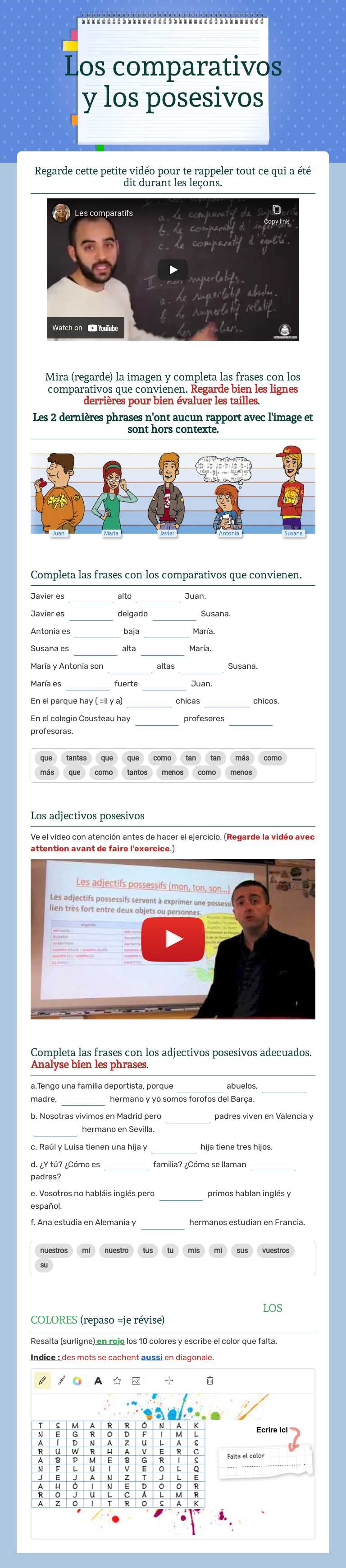 Los comparativos y los posesivos worksheet preview image