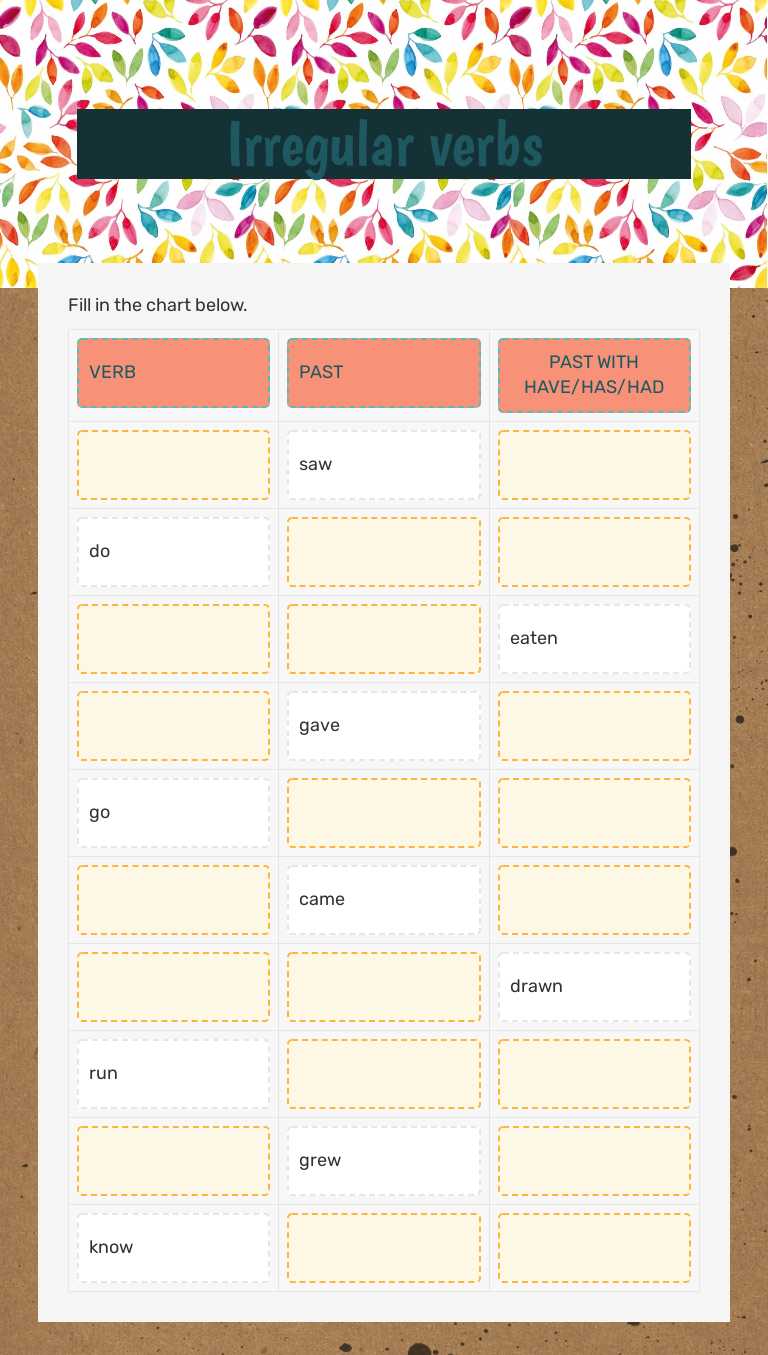 Irregular verbs worksheet preview image