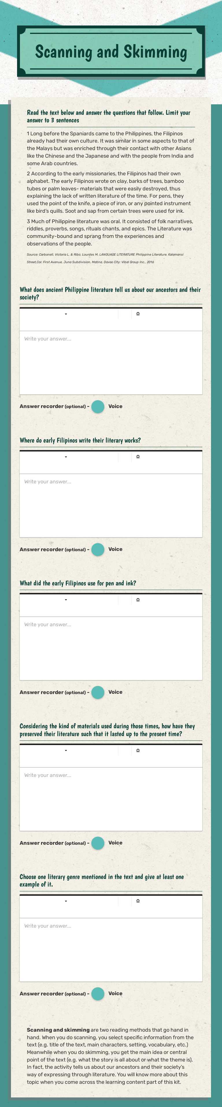 Scanning and Skimming worksheet preview image