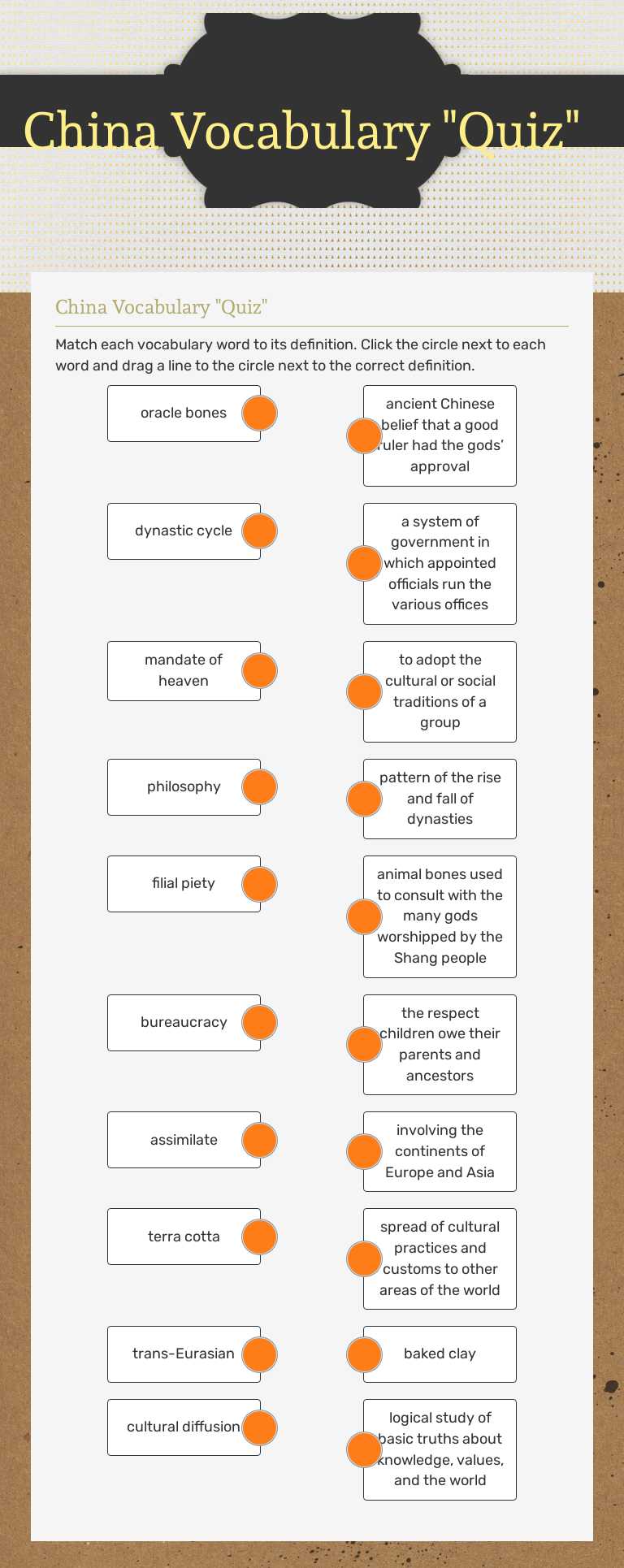 China Vocabulary "Quiz" Grade 6 worksheet preview