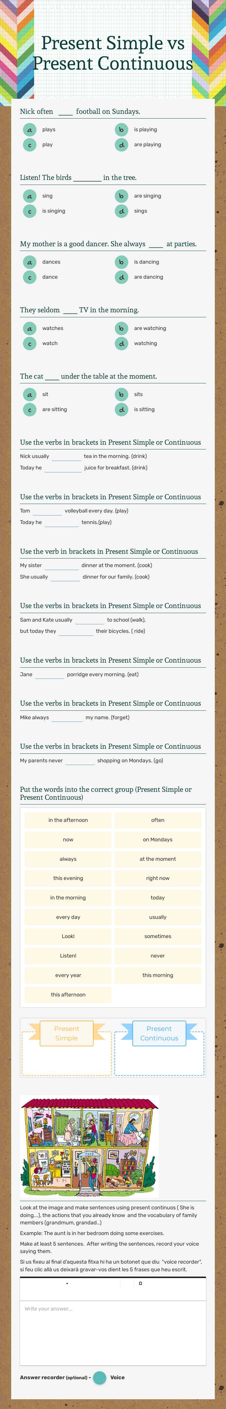 Present Simple 
vs 
Present Continuous worksheet preview image