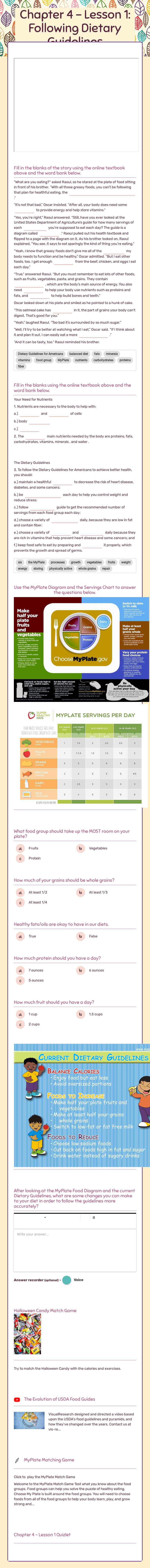 Chapter 4 - Lesson 1: Following Dietary Guidelines worksheet preview image