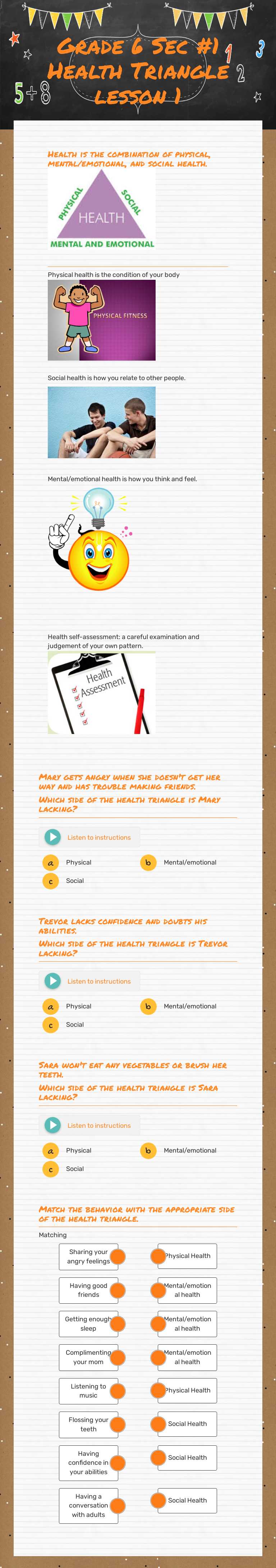 Grade 6 Sec #1 Health Triangle lesson 1 worksheet preview image