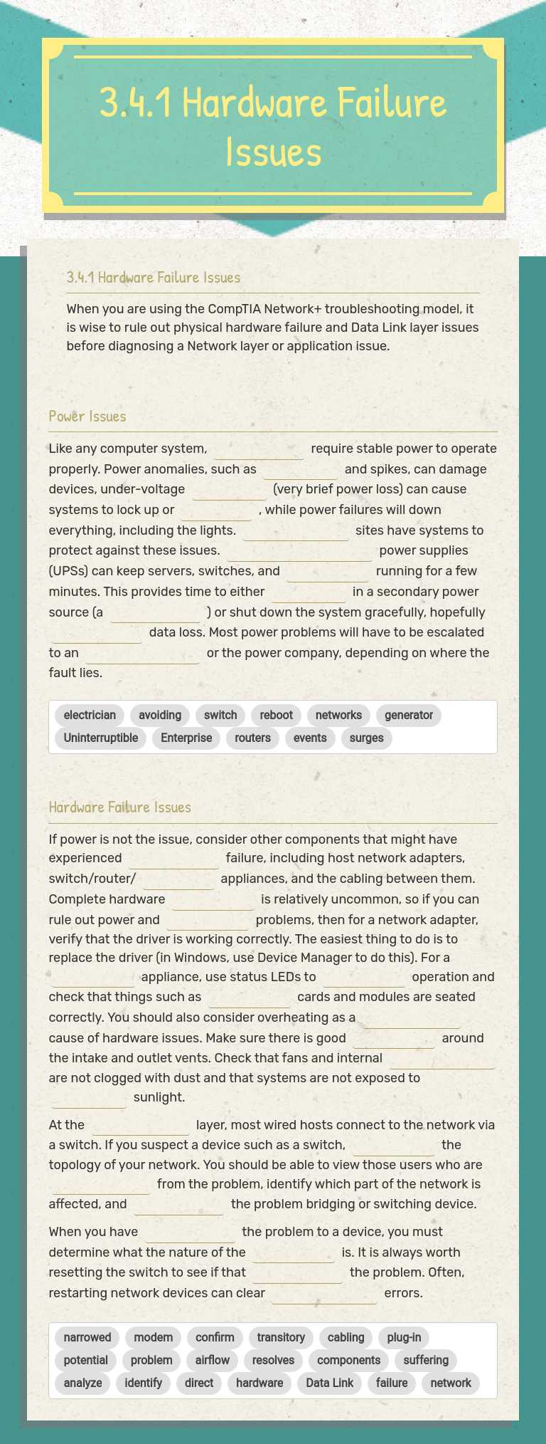 3.4.1 Hardware Failure Issues worksheet preview image