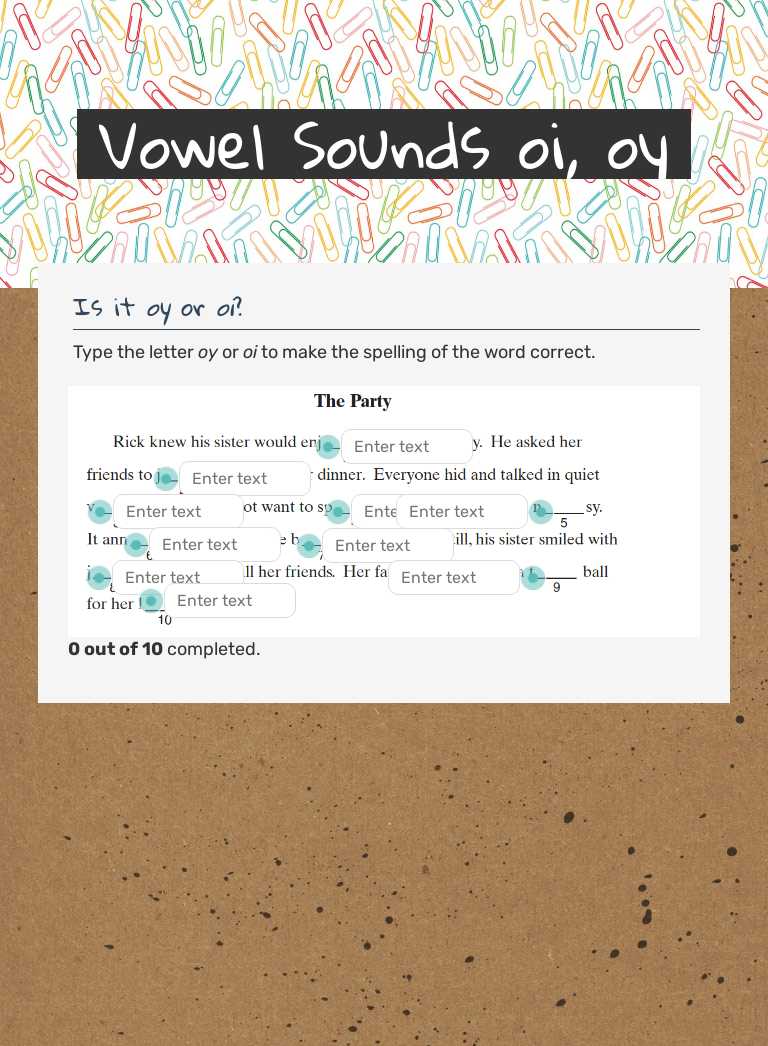 Vowel Sounds oi, oy worksheet preview image