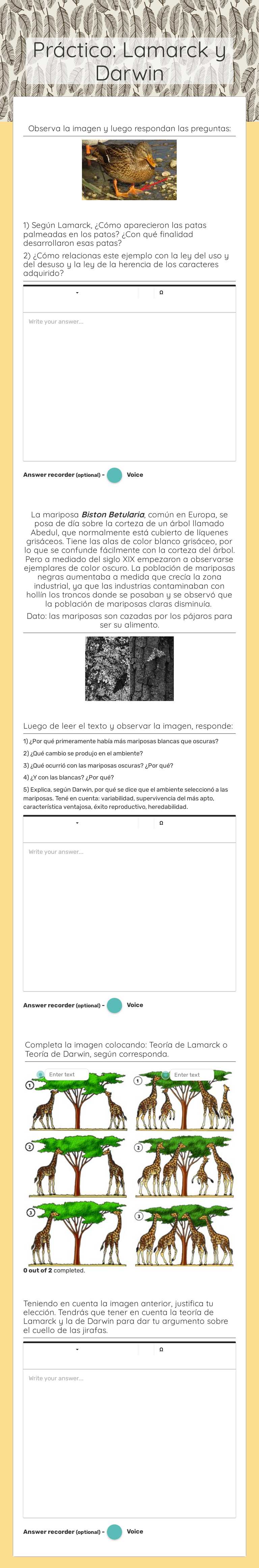 Práctico: Lamarck y Darwin worksheet preview image