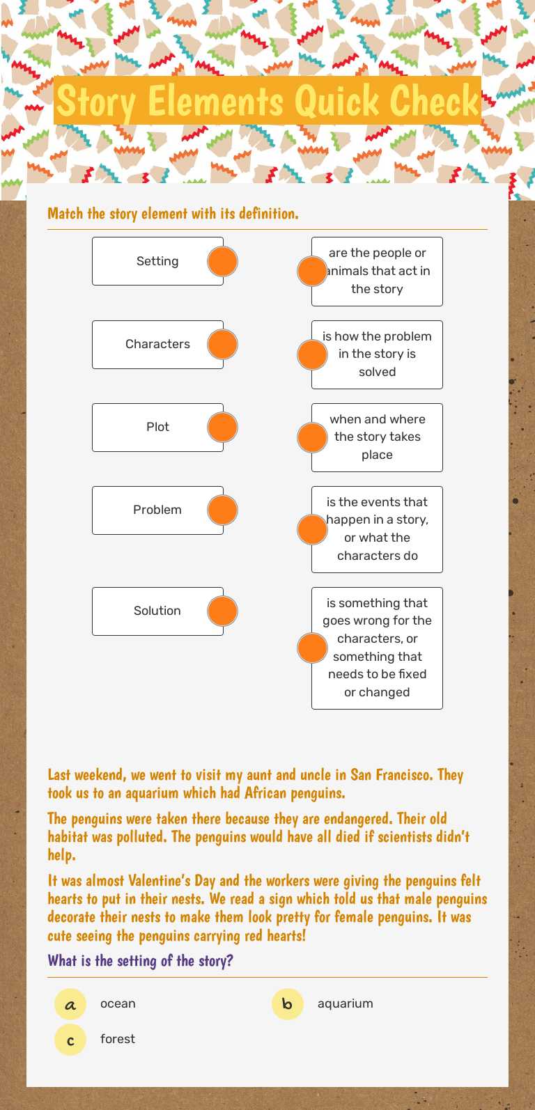 Story Elements Quick Check Grade 3 worksheet preview