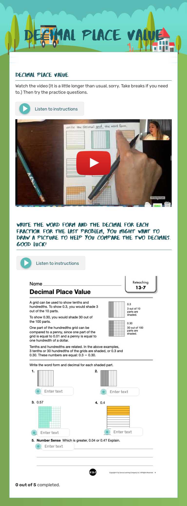 Decimal Place Value Grade 4 worksheet preview