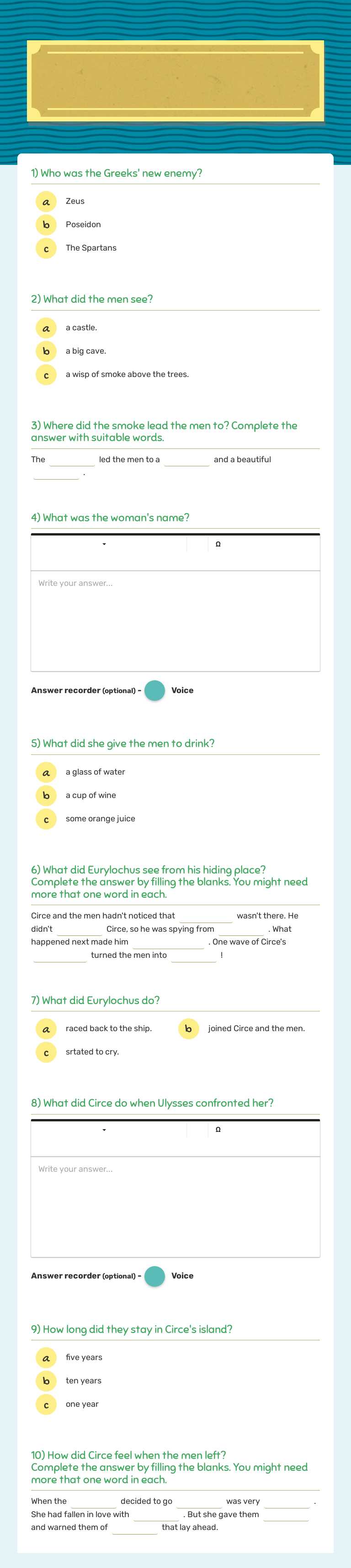 Circe and her spells. Grade 4 worksheet preview