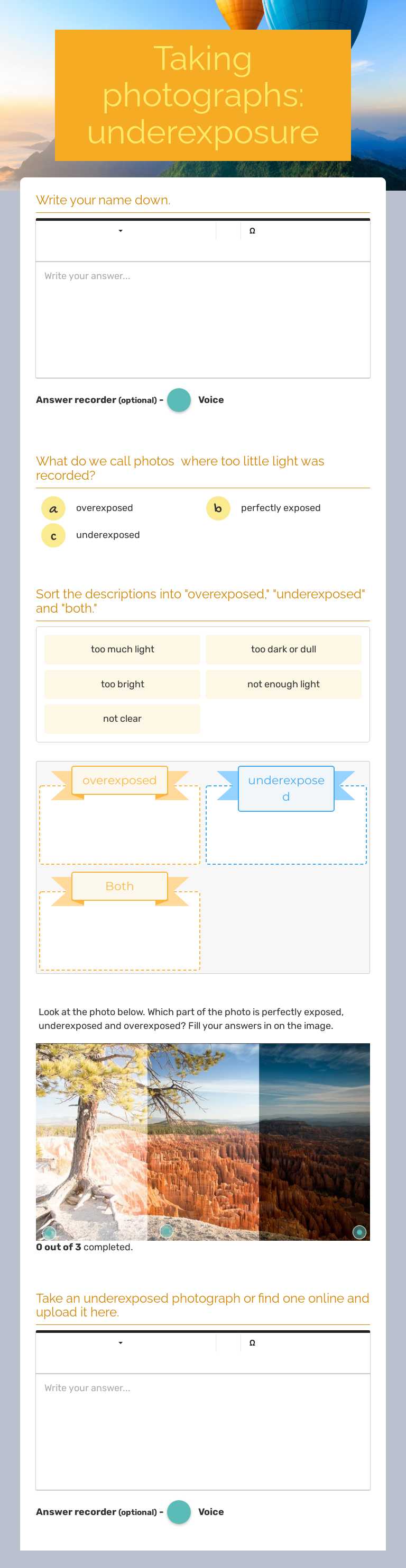 Taking photographs: underexposure Grade 3 worksheet preview