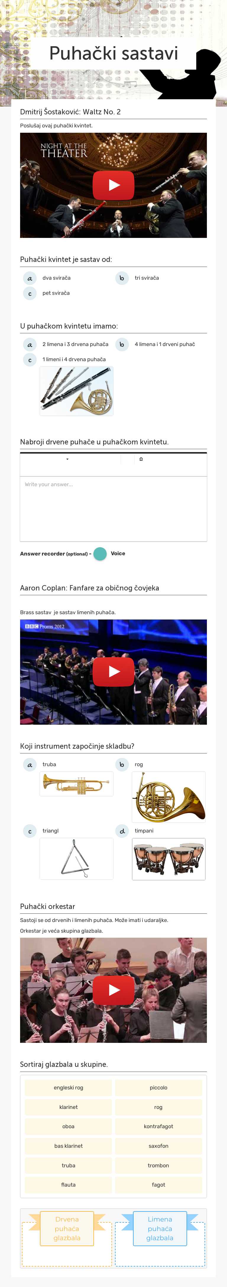 Puhački sastavi worksheet preview image
