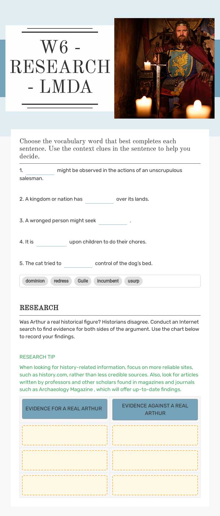 W6 - RESEARCH  - LMDA worksheet preview image