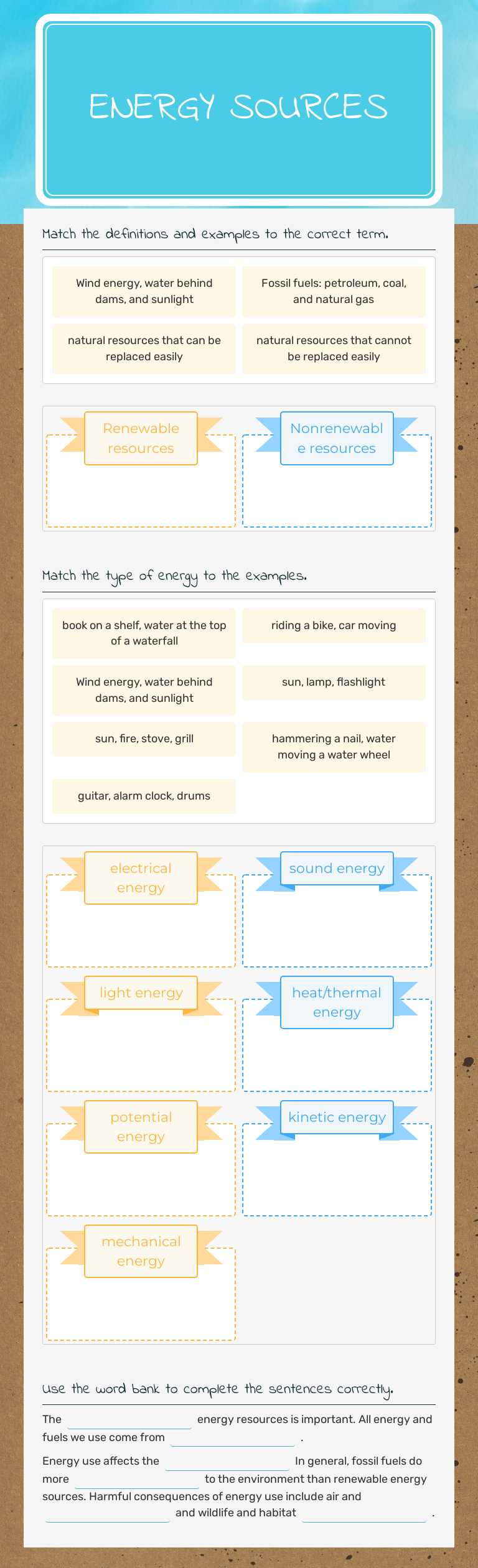 Energy SOurces worksheet preview image