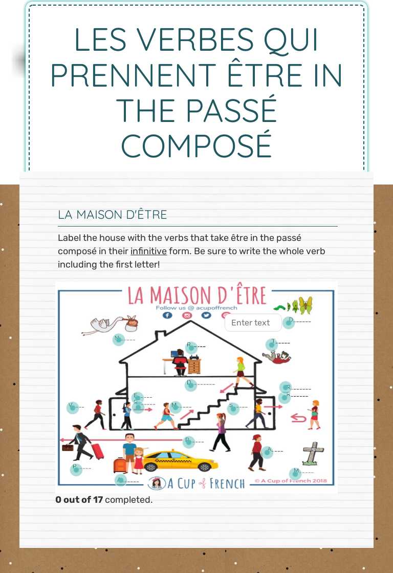 LES VERBES QUI PRENNENT ÊTRE 
IN THE PASSÉ COMPOSÉ worksheet preview image