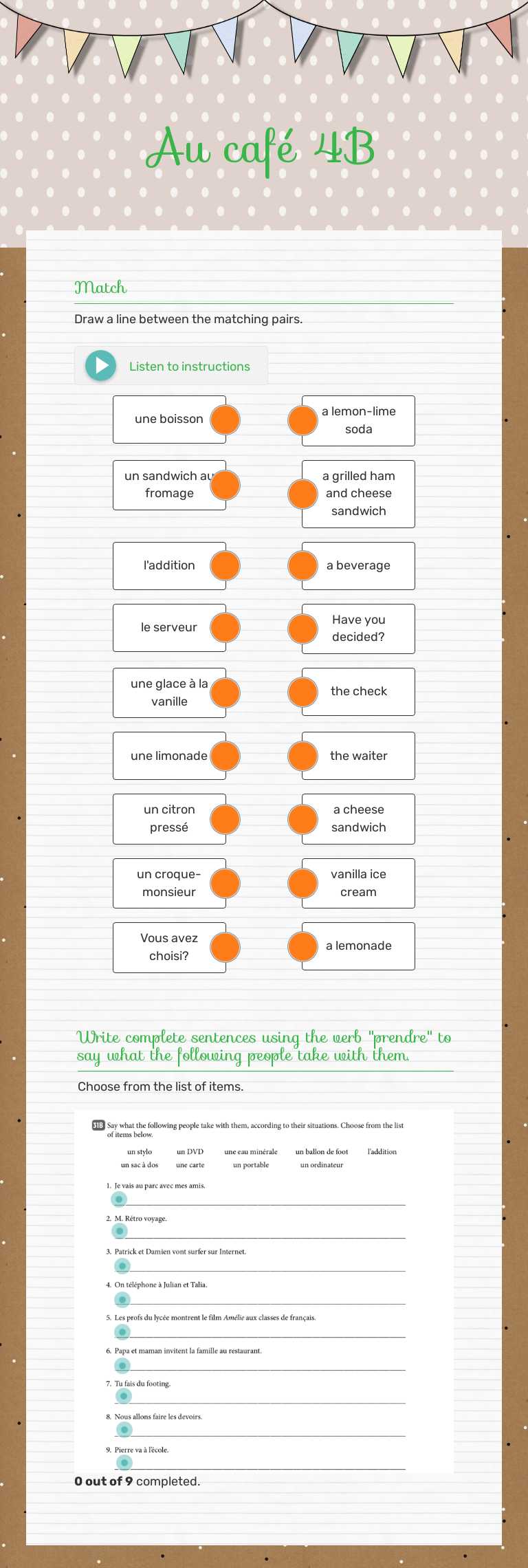 Au café
4B Grade 7 worksheet preview