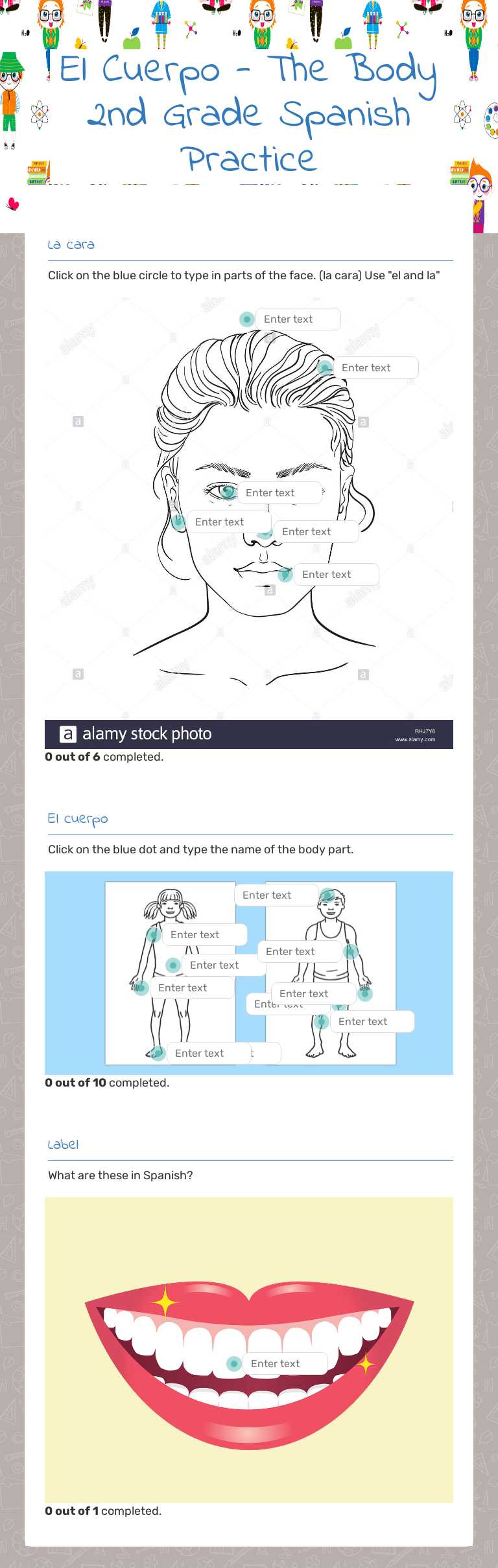 El Cuerpo - The Body 2nd Grade Spanish Practice Grade 2 worksheet preview