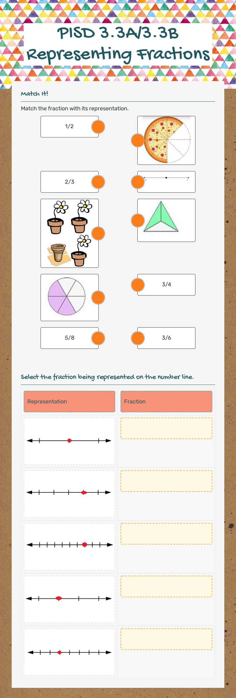 PISD 3.3A/3.3B           Representing Fractions worksheet preview image