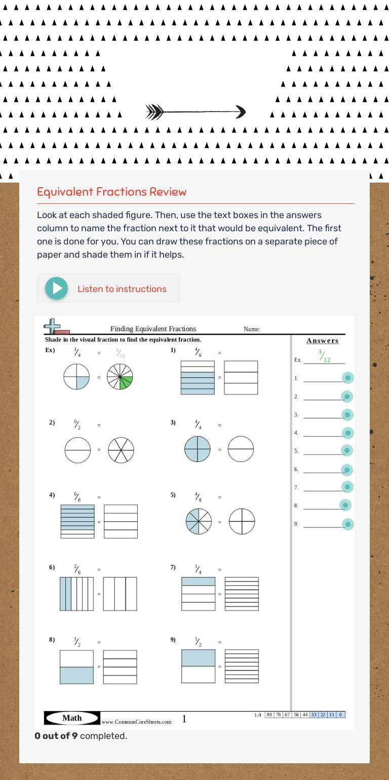 Equivalent Fractions Review worksheet preview image