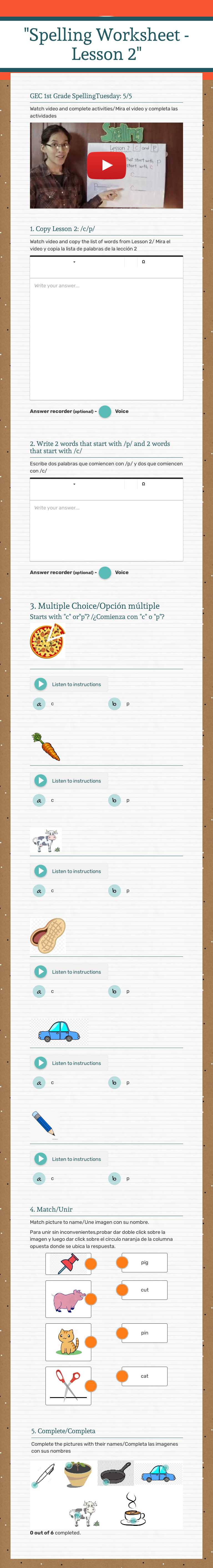 "Spelling Worksheet - Lesson 2" worksheet preview image