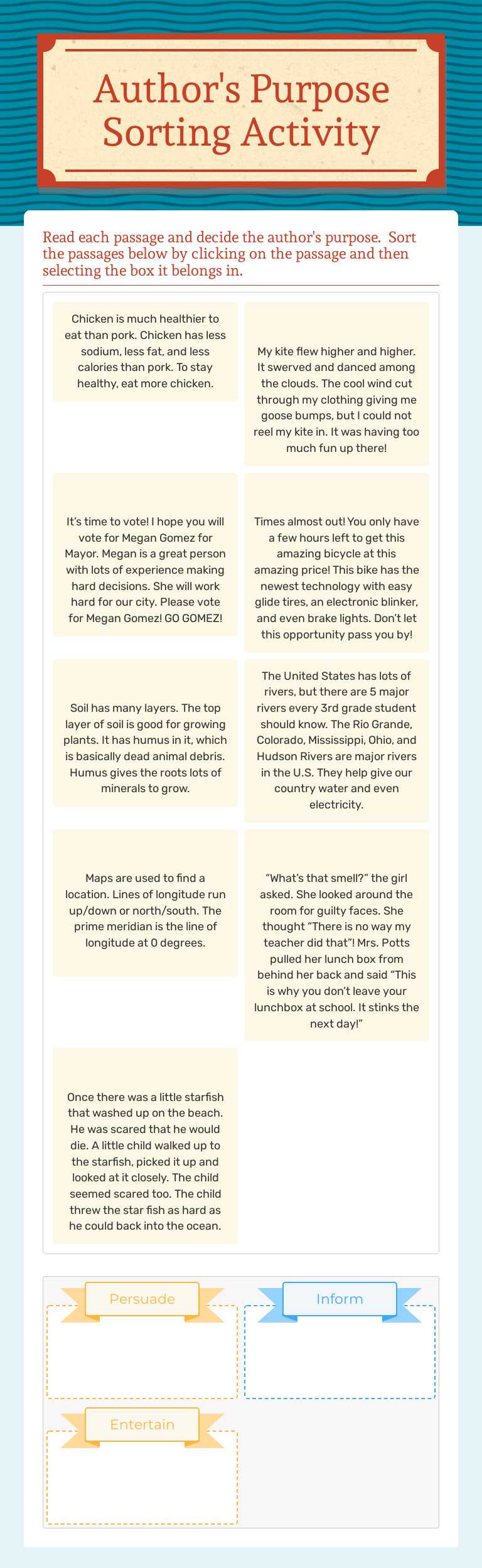 Author's Purpose Sorting Activity worksheet preview image